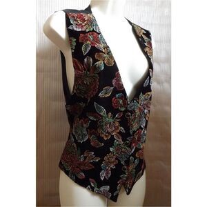 Vintage C, Mon Gold Floral Metallic Black Vest Top